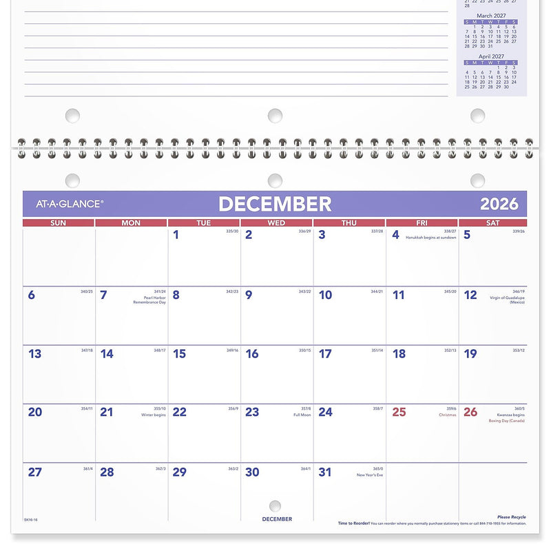 2025-2026 AT-A-GLANCE 11" x 8" Academic Monthly Desk or Wall Calendar, Purple/Red (SK16-16-26)