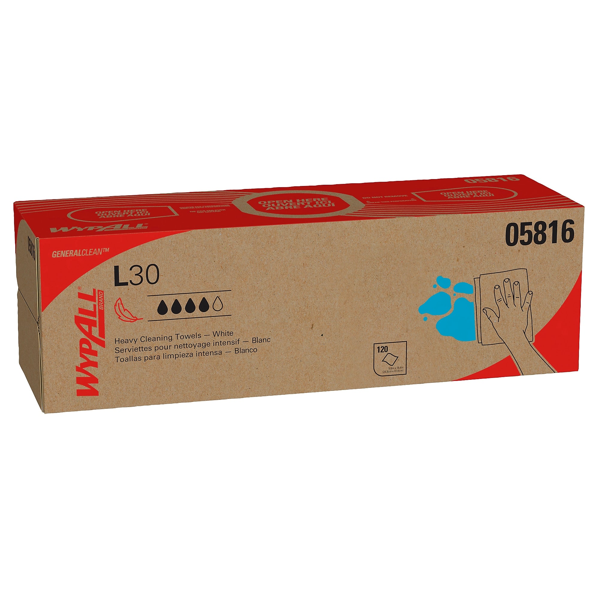 WypAll GeneralClean L30 Cellulose Cleaning Wipers, 16.4" x 9.8", White, 120 Wipers/Box, 6/Carton (05816)
