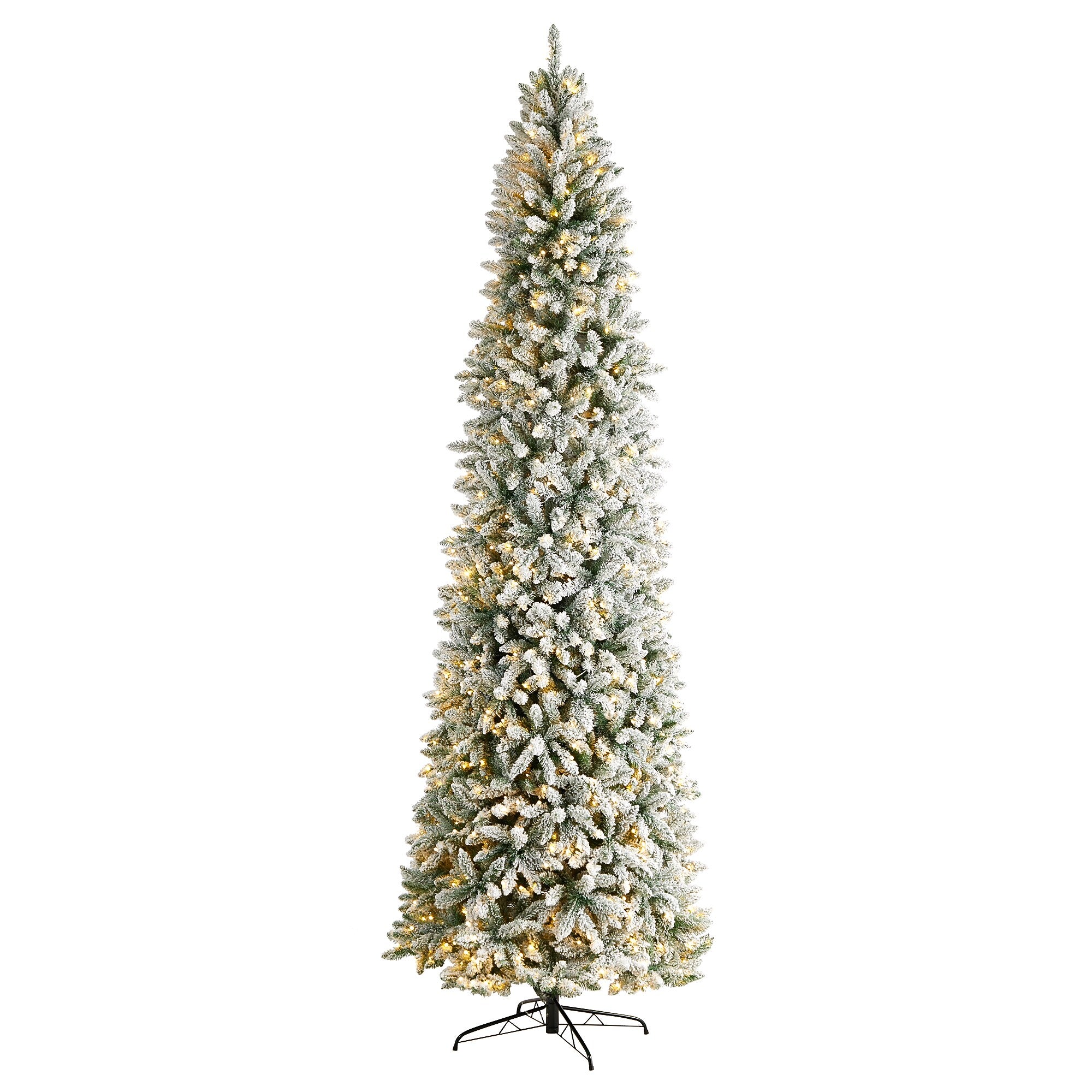 Nearly Natural 10-ft Slim Flocked Montreal Fir Artificial Christmas Tree with 800 Warm White LED Lights (T3314)