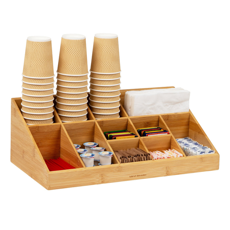 Mind Reader 11 Compartment Wood Coffee Organizer, Brown (COMORGBM-BRN)
