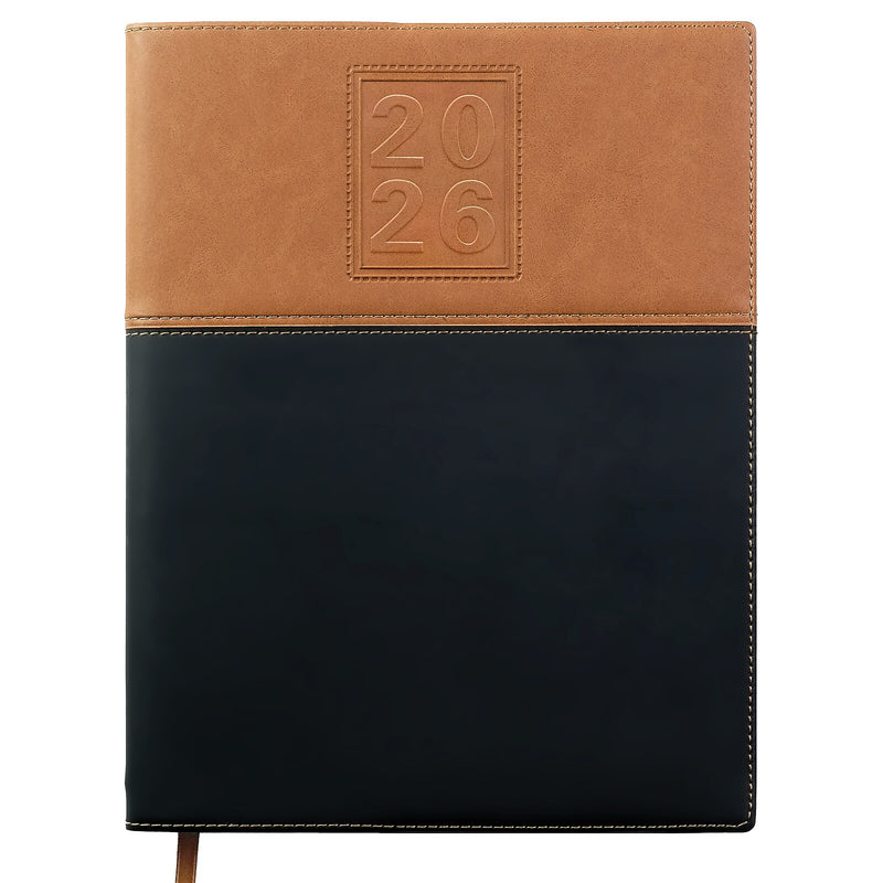 2026 Global Printed Products 8" x 10" Calendar Year Weekly & Monthly Planner, Faux Leather Cover, Black/Brown (NRY26-PKT810-BN)