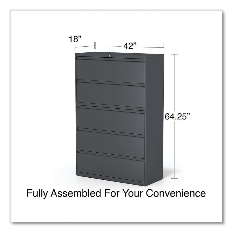 Alera 5-Drawer Lateral File Cabinet, Letter/Legal Size, Lockable, 67.63"H x 42"W x 18.63"D, Charcoal (ALEHLF4267CC)