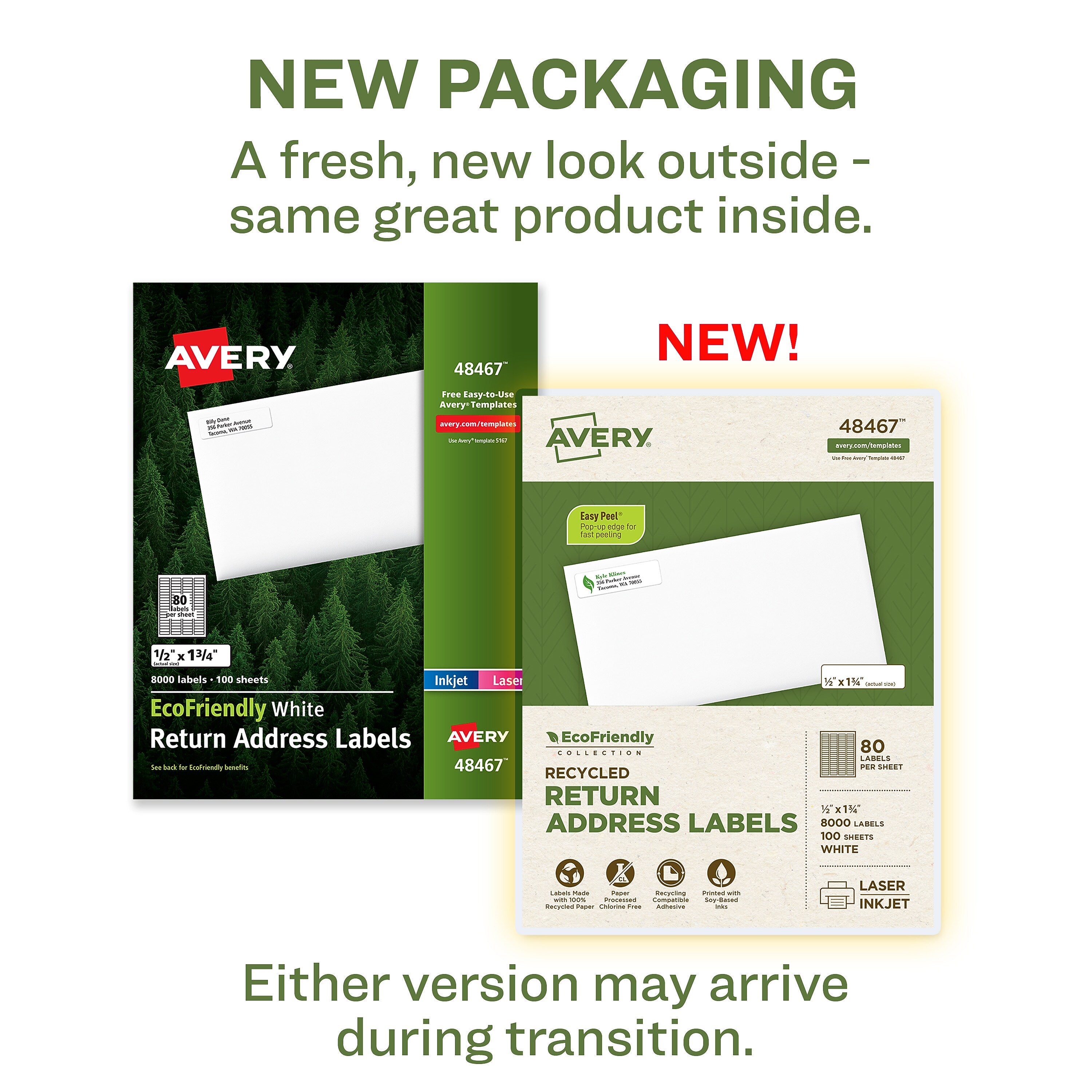 Avery EcoFriendly Laser/Inkjet Return Address Labels, 1/2" x 1-3/4", White, 8000 Labels/Pack (48467)