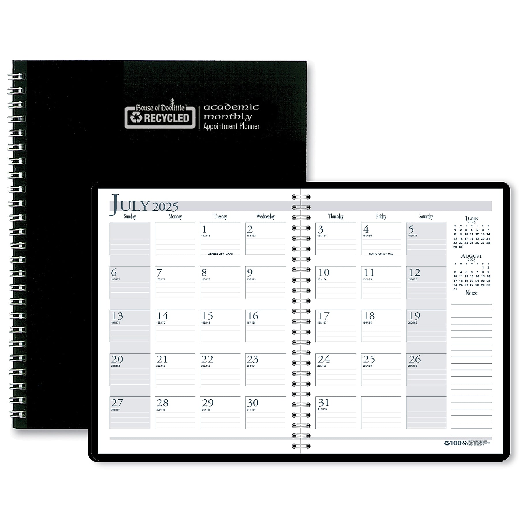 2025-2026 House of Doolittle 8.5" x 11" Academic Year Monthly Planner, Faux Leather Cover, Black (26302-26)