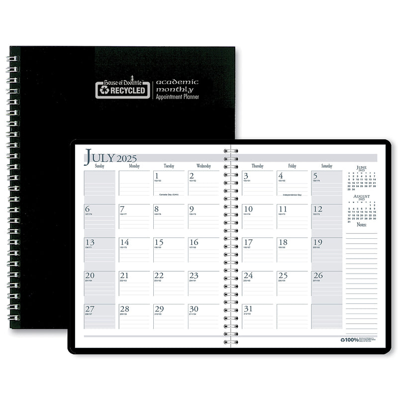 2025-2026 House of Doolittle 8.5" x 11" Academic Year Monthly Planner, Faux Leather Cover, Black (26302-26)