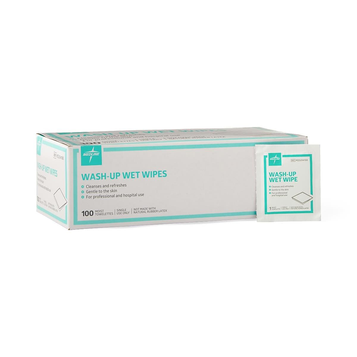 Medline Wash-up Wet Wipes, 5" x 7", 100/Box (MDS094188H)