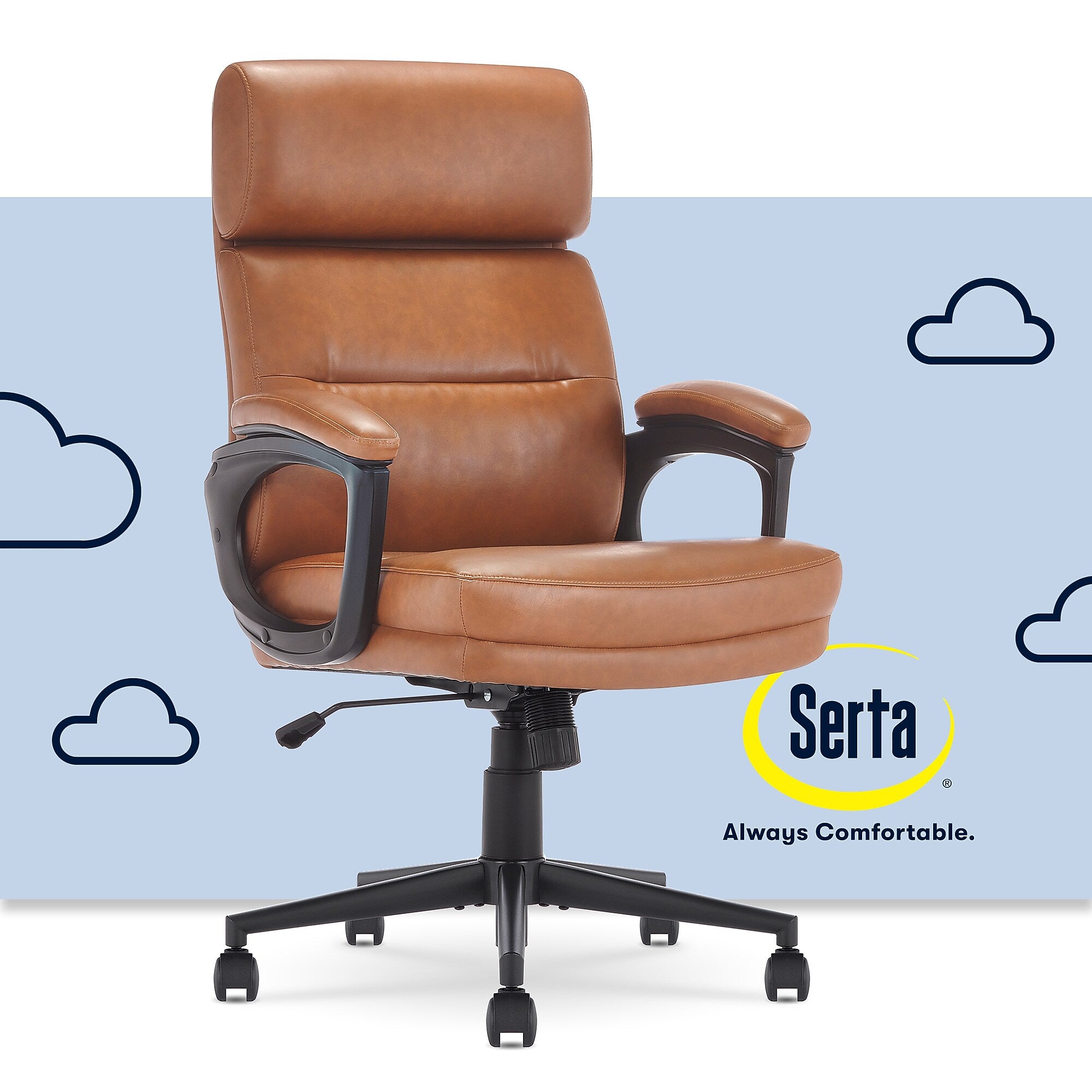 Serta Comfort Ergonomic Bonded Leather Swivel Executive Chair, Cognac (CHR10130D)