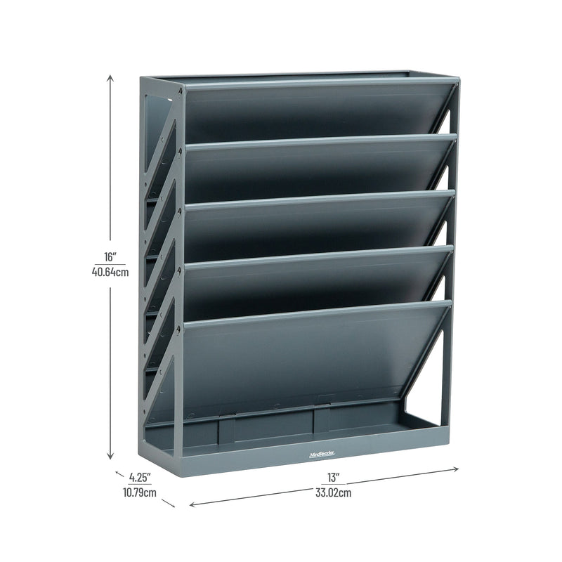 Mind Reader 5-Compartment Mountable Plastic Vertical File Storage, Gray  (WALLANCH-GRY)