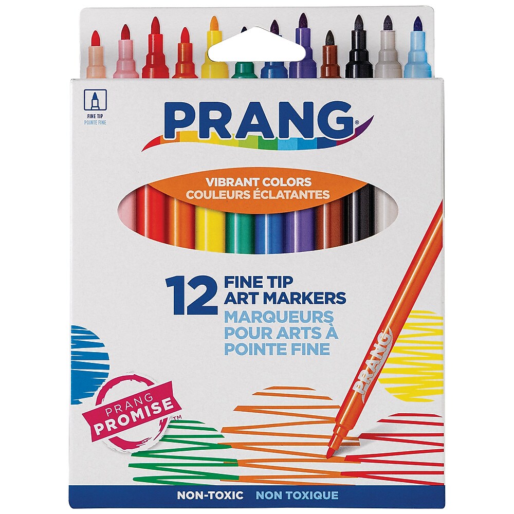 Prang Washable Water Based Markers, Fine Tip, Assorted Colors, 12/Pack (80714)