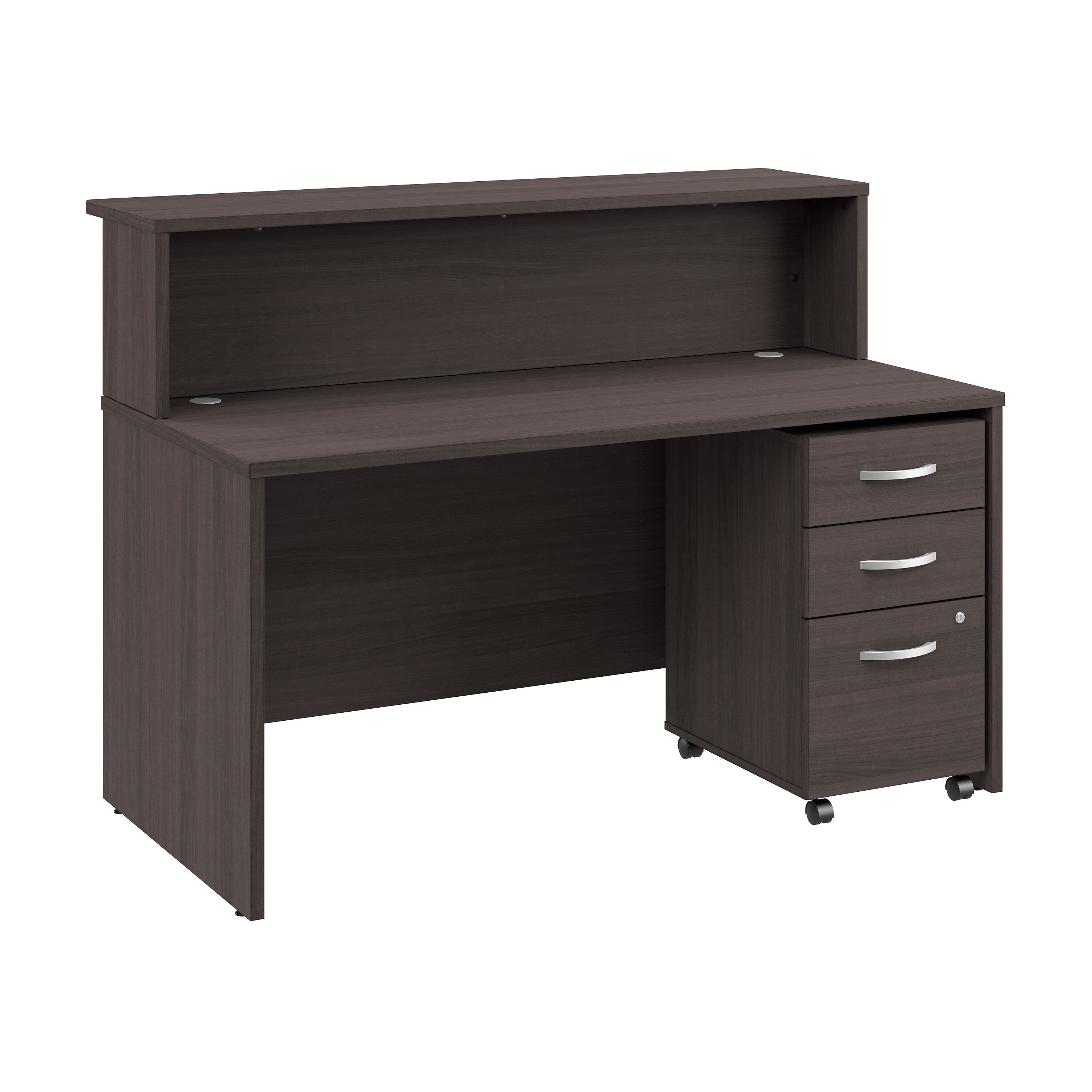 Bush Business Furniture Arrive 60"W Reception Desk with Shelf and Mobile File Cabinet, Storm Gray (ARV002SG)