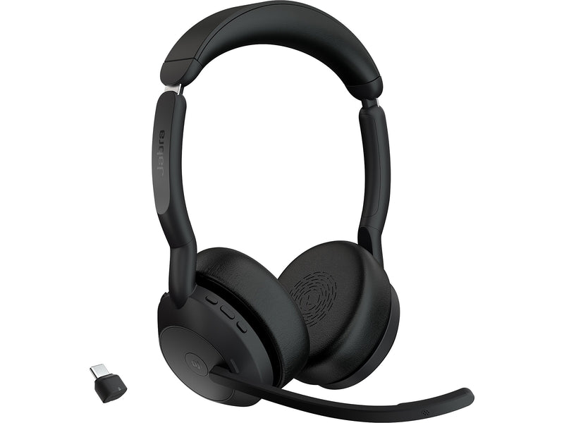 jabra Evolve2 55 Wireless Noise Canceling Bluetooth Stereo Headset, USB-C Adapter, MS Certified (25599-999-899-01)