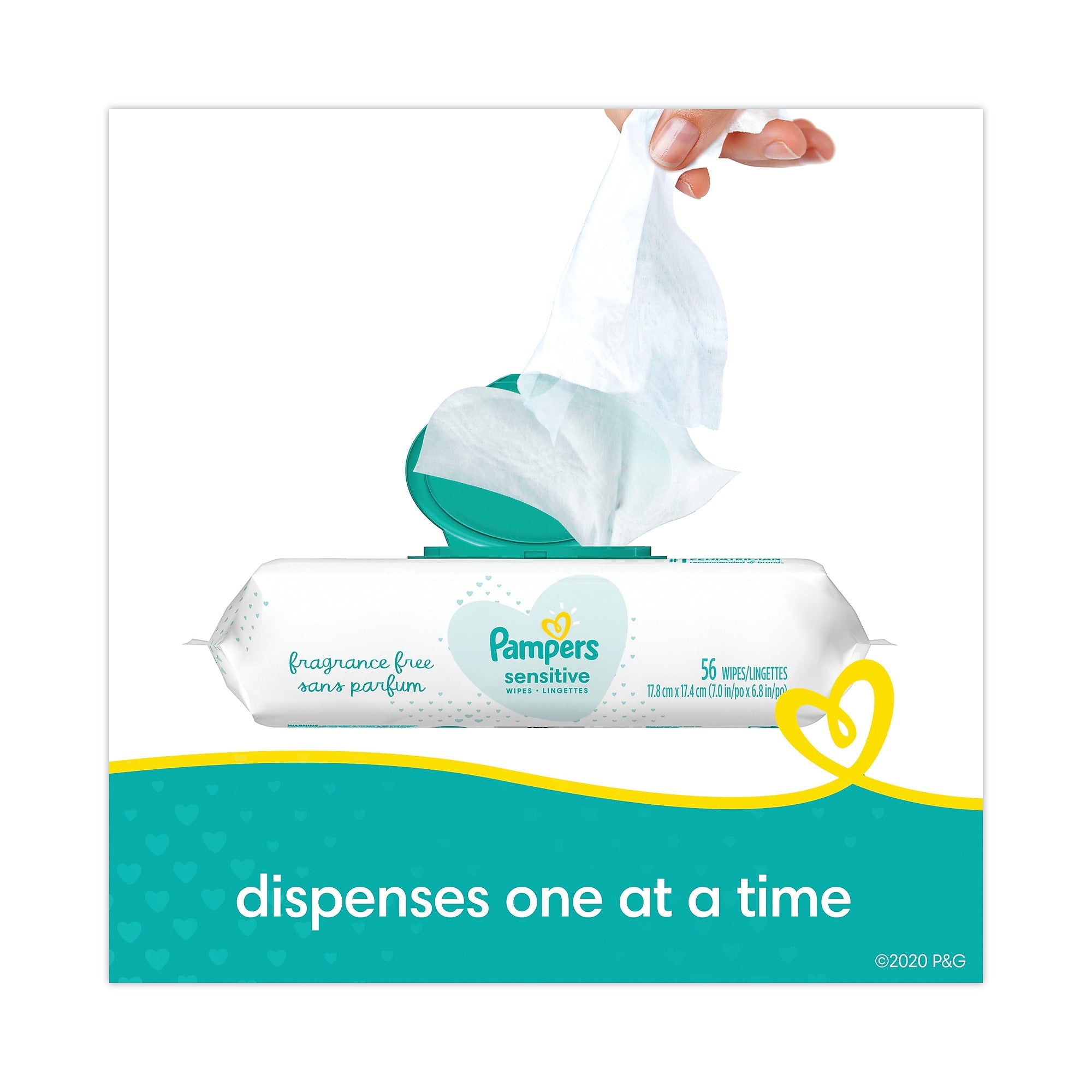 Pampers Sensitive Baby Wipes, 1-Ply, 6.8 x 7,  Unscented, White, 56/Pack (PGC87076EA)