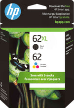 HP 62XL/62 Black High Yield and Tri-Color Standard Yield Ink Cartridge, 2/Pack (N9H67FN#140)