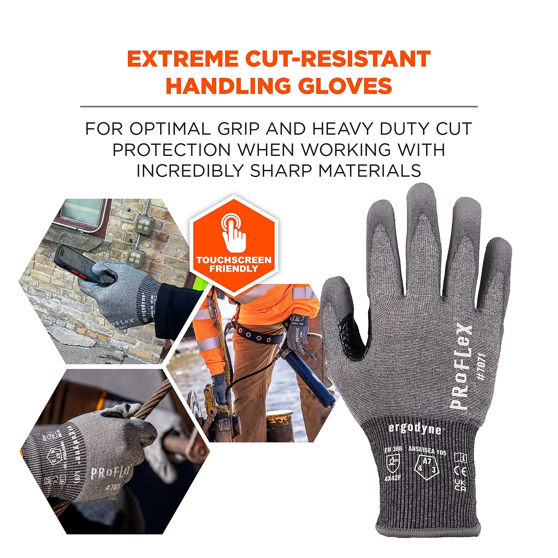 Ergodyne ProFlex 7071 PU Coated Cut-Resistant Gloves, ANSI A7, Gray, Small, 12 Pair (18062)