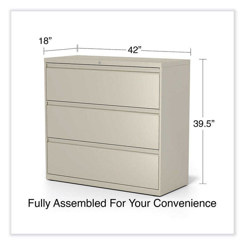 Alera 3-Drawer Lateral File Cabinet, Letter/Legal Size, Lockable, 40.25"H x 42"W x 18.63"D, Putty (ALEHLF4241PY)