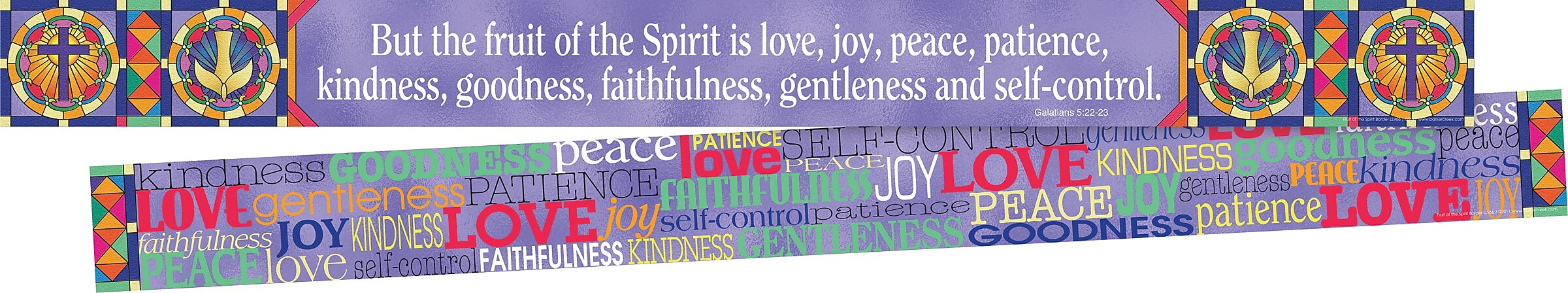 Barker Creek Double-Sided Border with Scripture, 35" x 3", Fruit of the Spirit, 12/Pack (LL966)