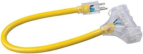 Coleman Cable Polar/Solar Plus 2' Outdoor Extension Cord, 3-Outlet, 12 AWG, Yellow (172-03482)