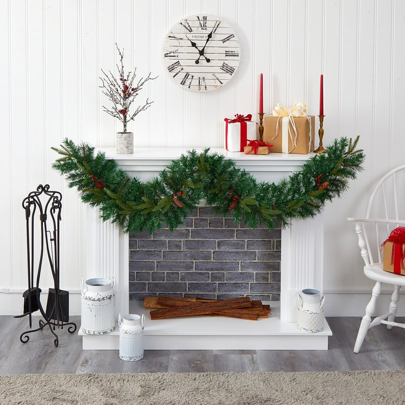 Nearly Natural 6-ft Mixed Pine Artificial Christmas Garland with 35 Clear LED Lights, Berries and Pinecones (W1108)