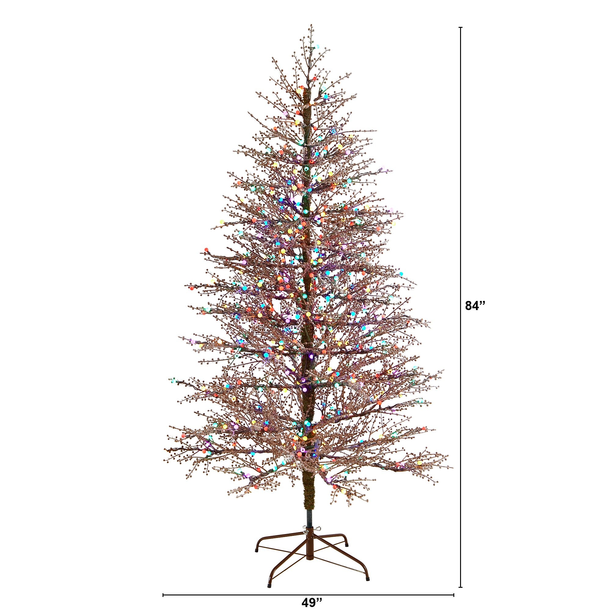 Nearly Natural 7-ft Frosted Berry Twig Artificial Christmas Tree with 450 Multicolored Gum Ball LED Lights (T3258)