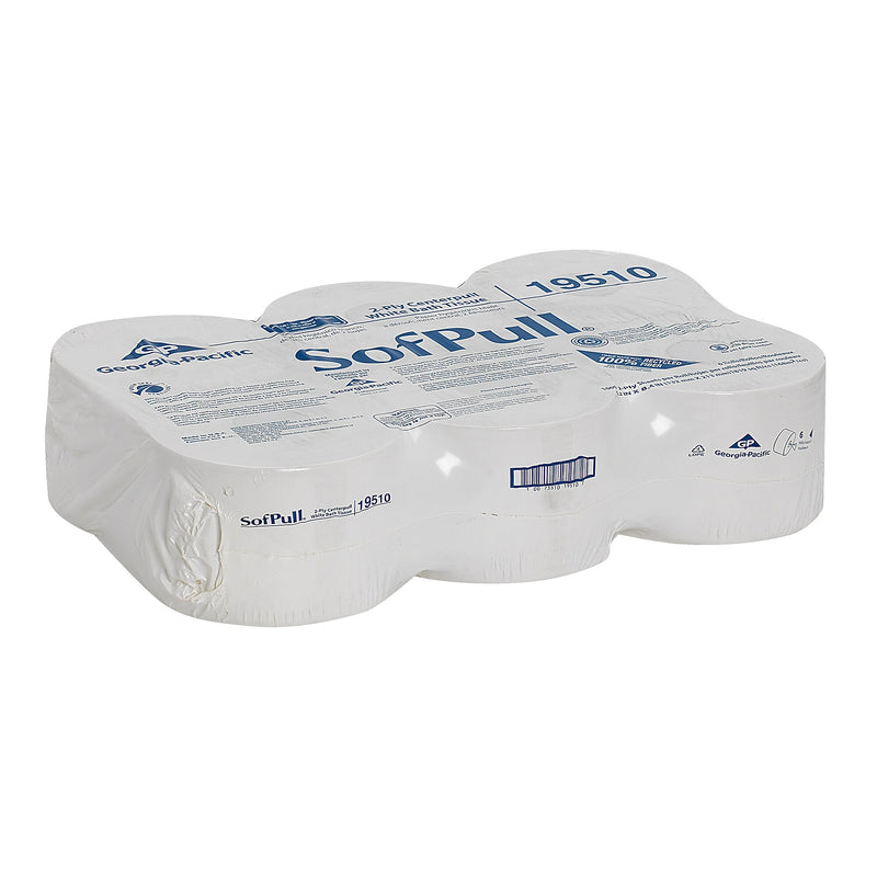 SofPull CenterPull Toilet Paper, 2-Ply, White, 1000 Sheets/Roll, 6 Rolls/Carton (19510/19500)