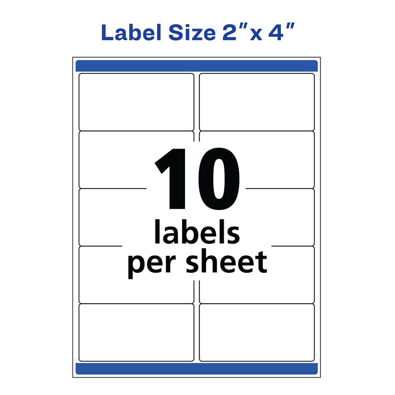 Avery Waterproof Laser Shipping Labels, 2" x 4", Matte White, 500 Labels/Box (5523)