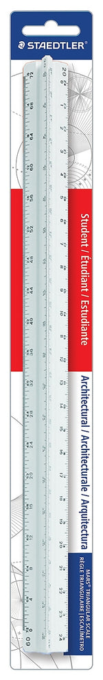 Staedtler Mars 12" Imperial/Metric Triangular Architect Scale, White (987 19-31BK)