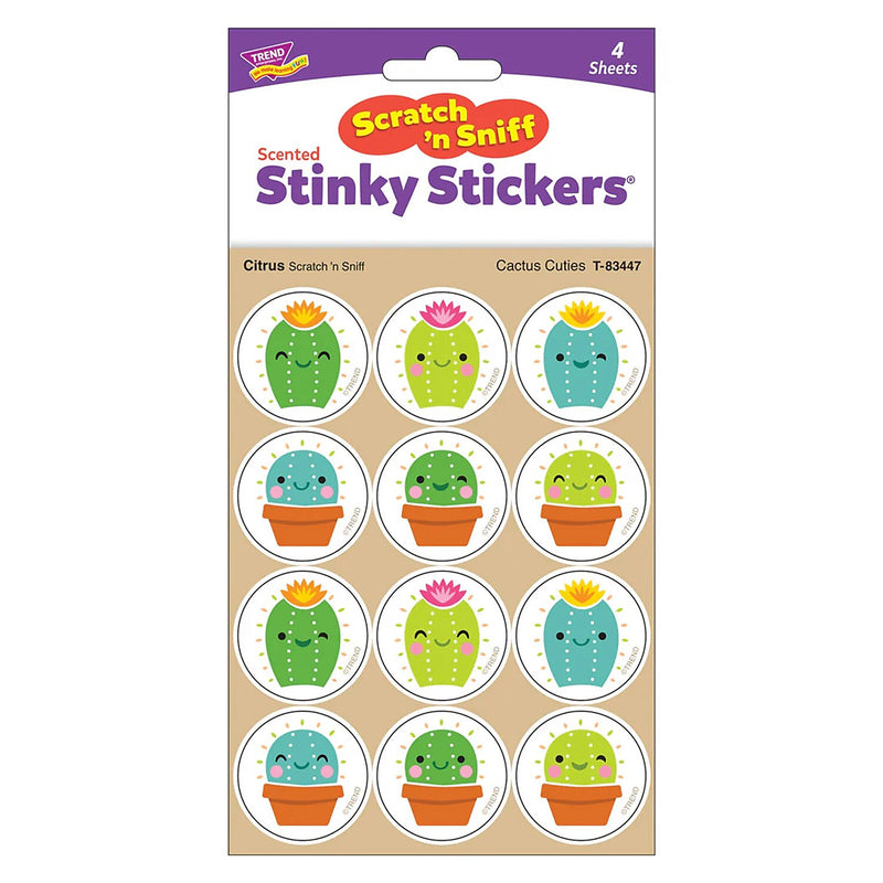 Trend Enterprises Cactus Cuties Citrus scent Scratch 'n Sniff Stinky Stickers, Multicolored, 48/Pack, 6/Packs/Bundle (T-83447-6)