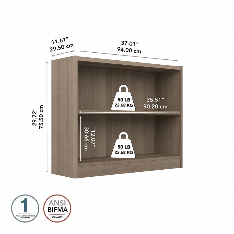 Bush Furniture Universal 30"H 2-Shelf Bookcase with Adjustable Shelf, Ash Gray Laminated Wood (WL12426)