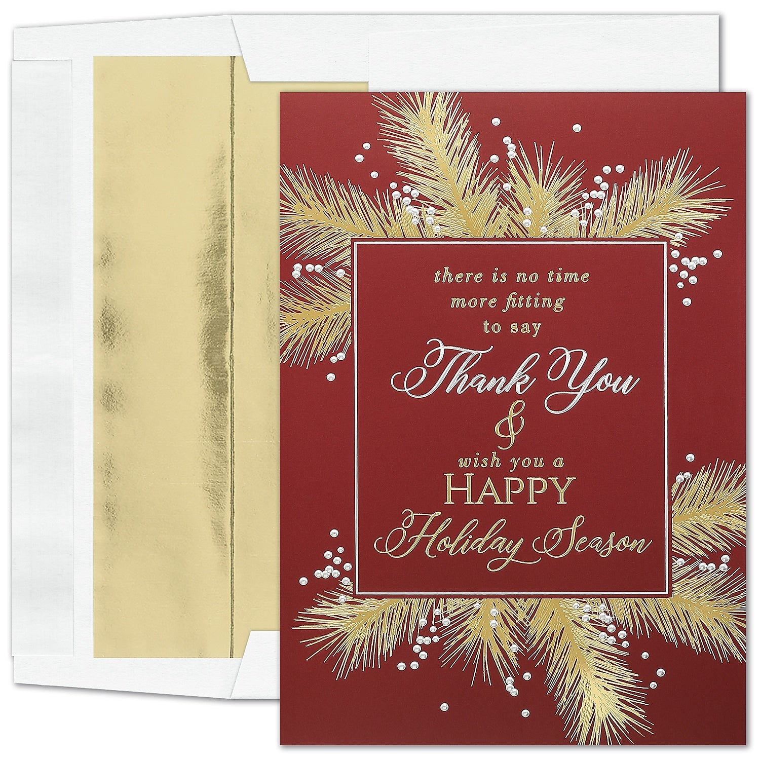 "Pine Thank You" Holiday Card w/ Gold Lined White Envelope, 50/BX