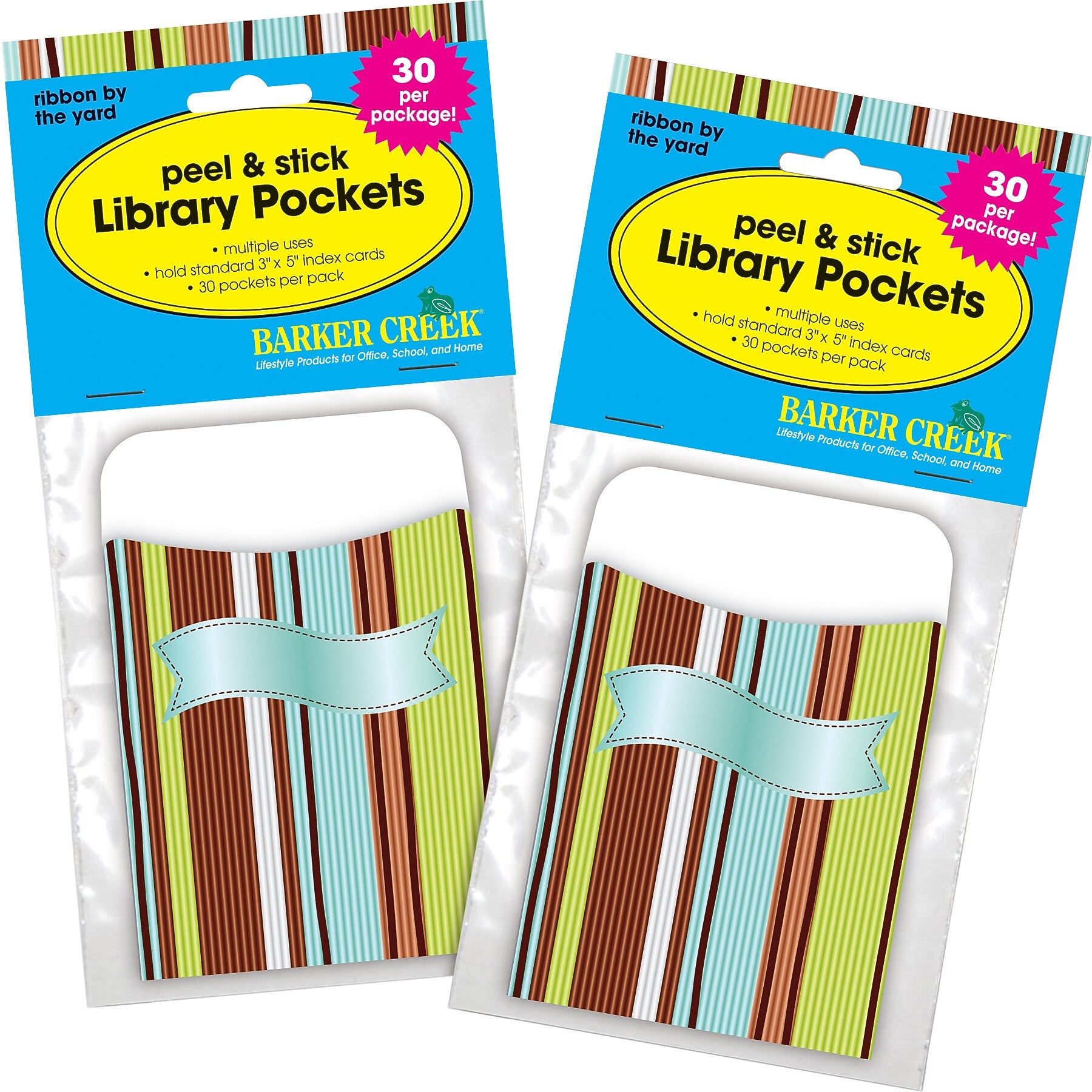 Barker Creek Ribbon by the Yard Library Pockets, 5.125" x 3.5", 60/Set (BC3835)