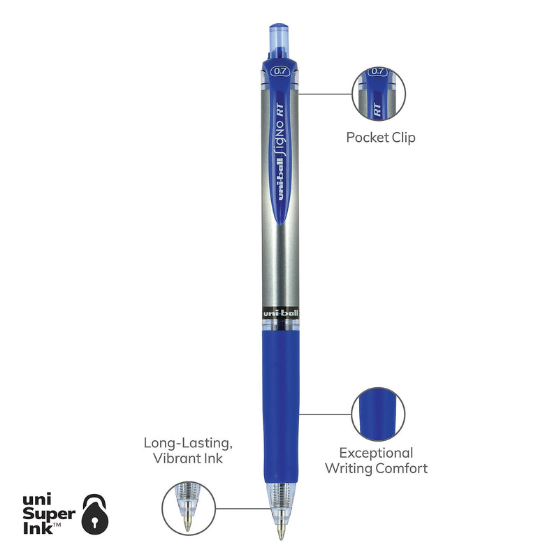 uni-ball Signo RT Gel Pens, Medium Point, 0.7mm, Blue Ink, Dozen (65941)