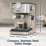 DeLonghi Linea Classic 2-Cups Automatic Espresso Machine, Stainless Steel (EM450M)