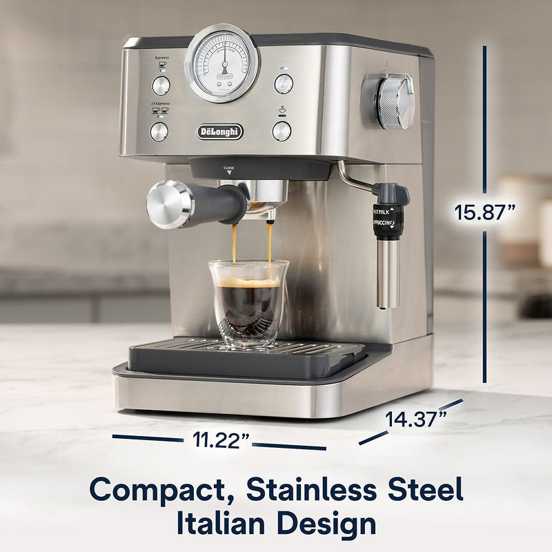 DeLonghi Linea Classic 2-Cups Automatic Espresso Machine, Stainless Steel (EM450M)