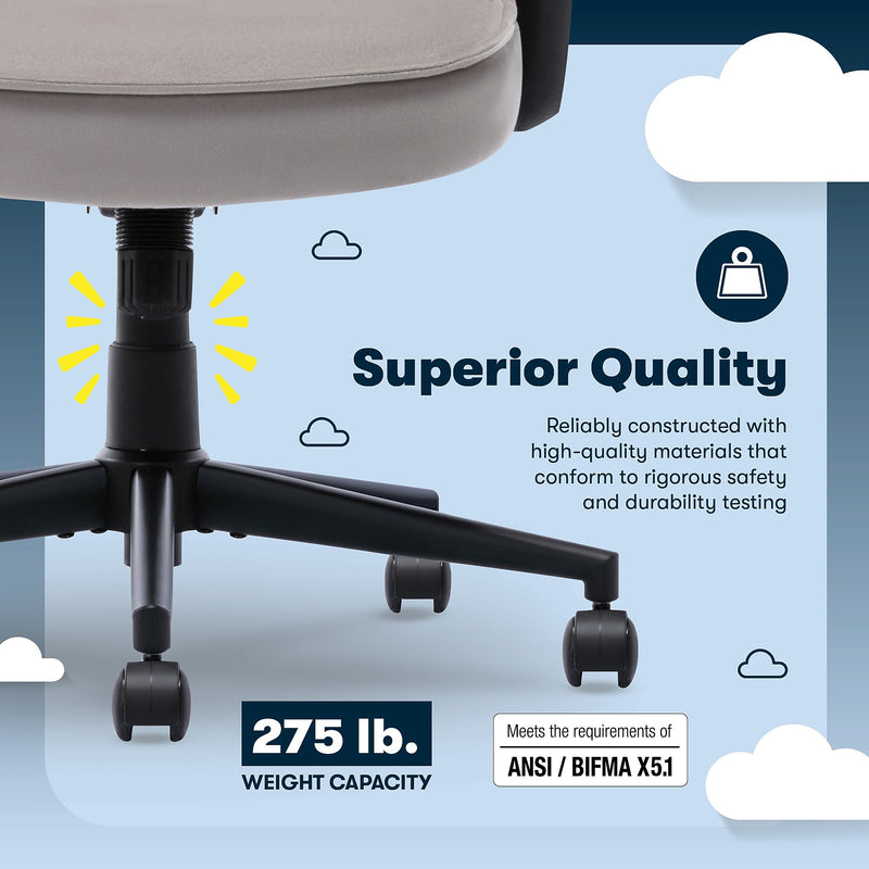 Serta Comfort Classic Ergonomic Velvet Fabric Swivel Executive Chair, Taupe (CCHR10005B)