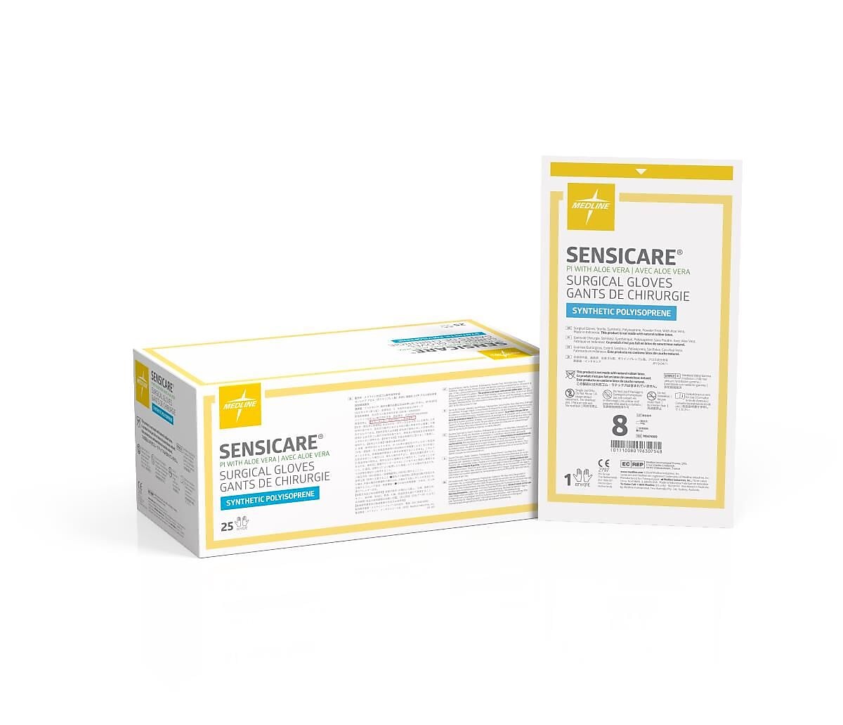 SensiCare PI with Aloe Surgical Gloves, Latex-Free, Medium, White, 100/Pack (MS1080)