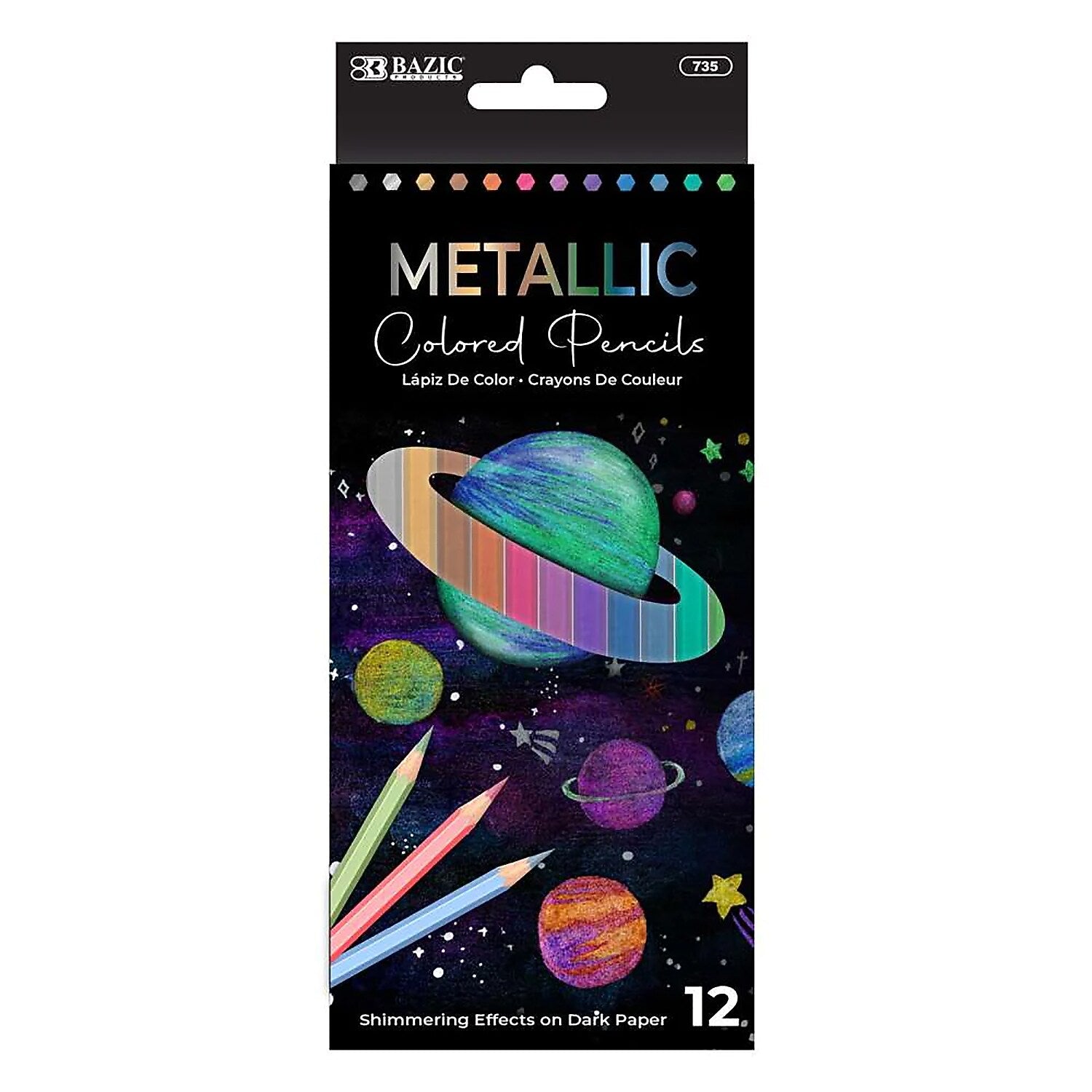 Bazic Metallic Colored Pencils, Assorted Colors, 12/Pack, 6 Packs/Bundle (BAZ735-6)