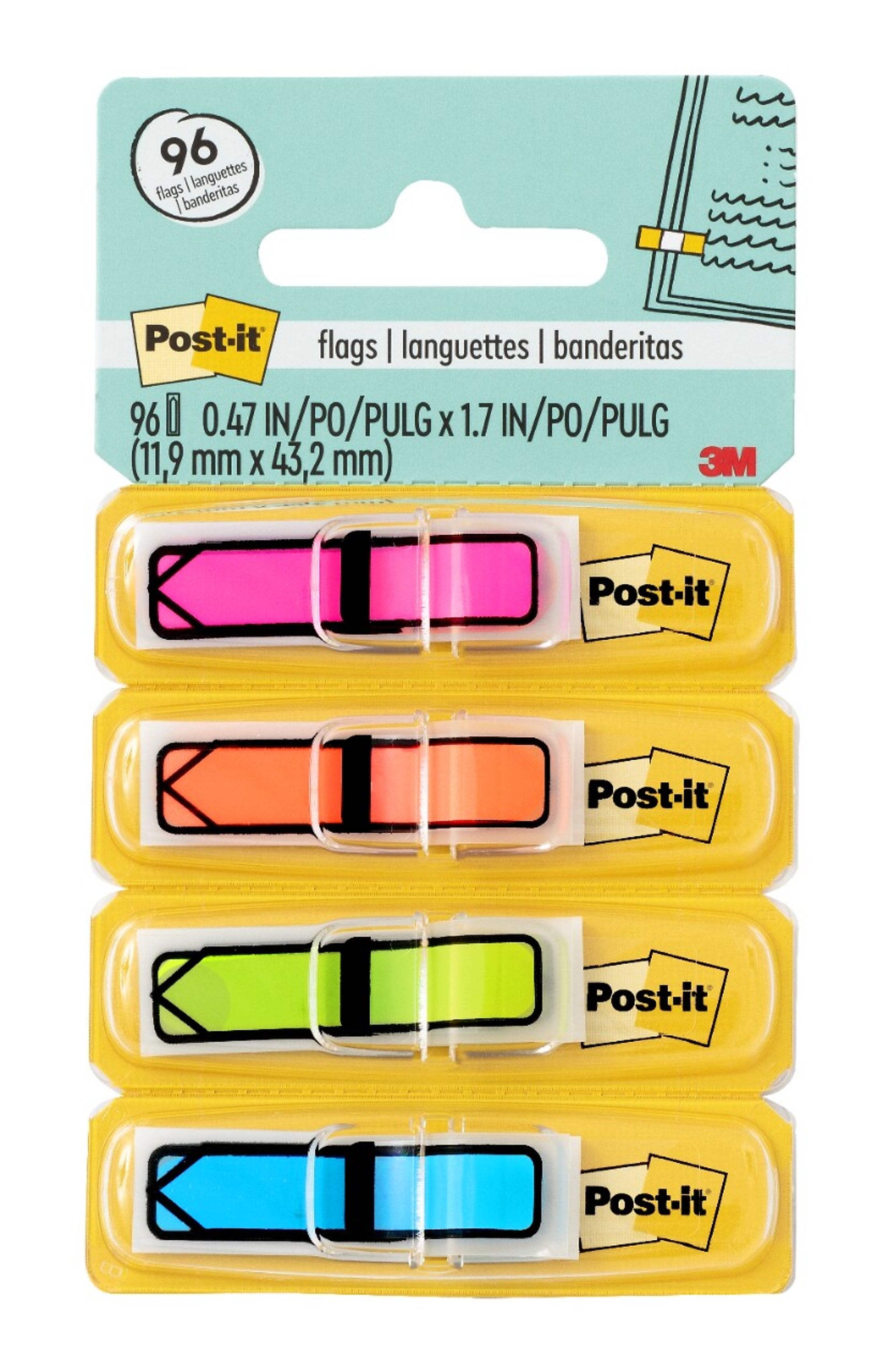 Post-it Arrow Flags, .47" Wide, Assorted Colors, 96 Flags/Pack (684-ARR4)