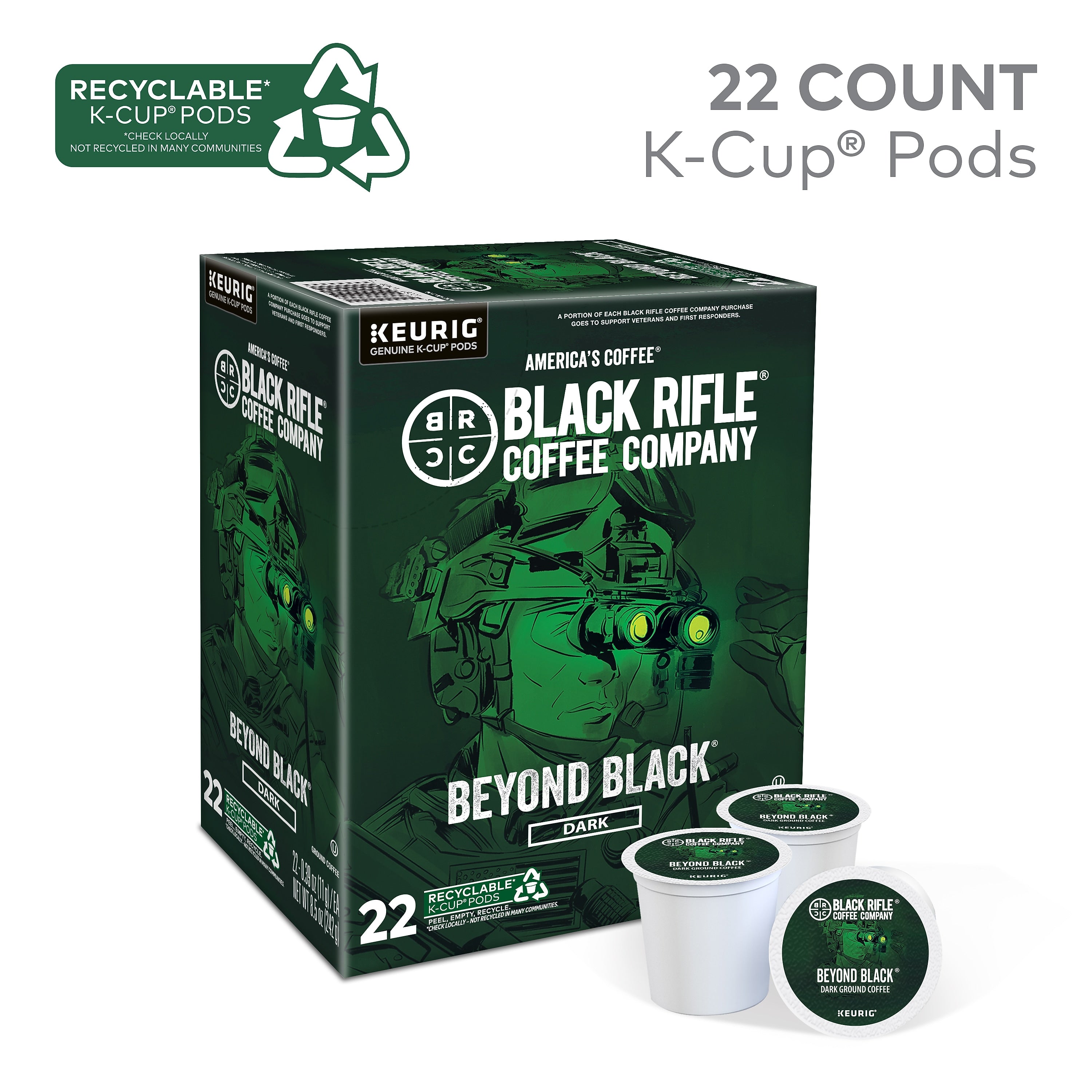 Black Rifle Coffee Company Beyond Black Coffee Keurig® K-Cup® Pods, Dark Roast, 22/Box (5000384043)