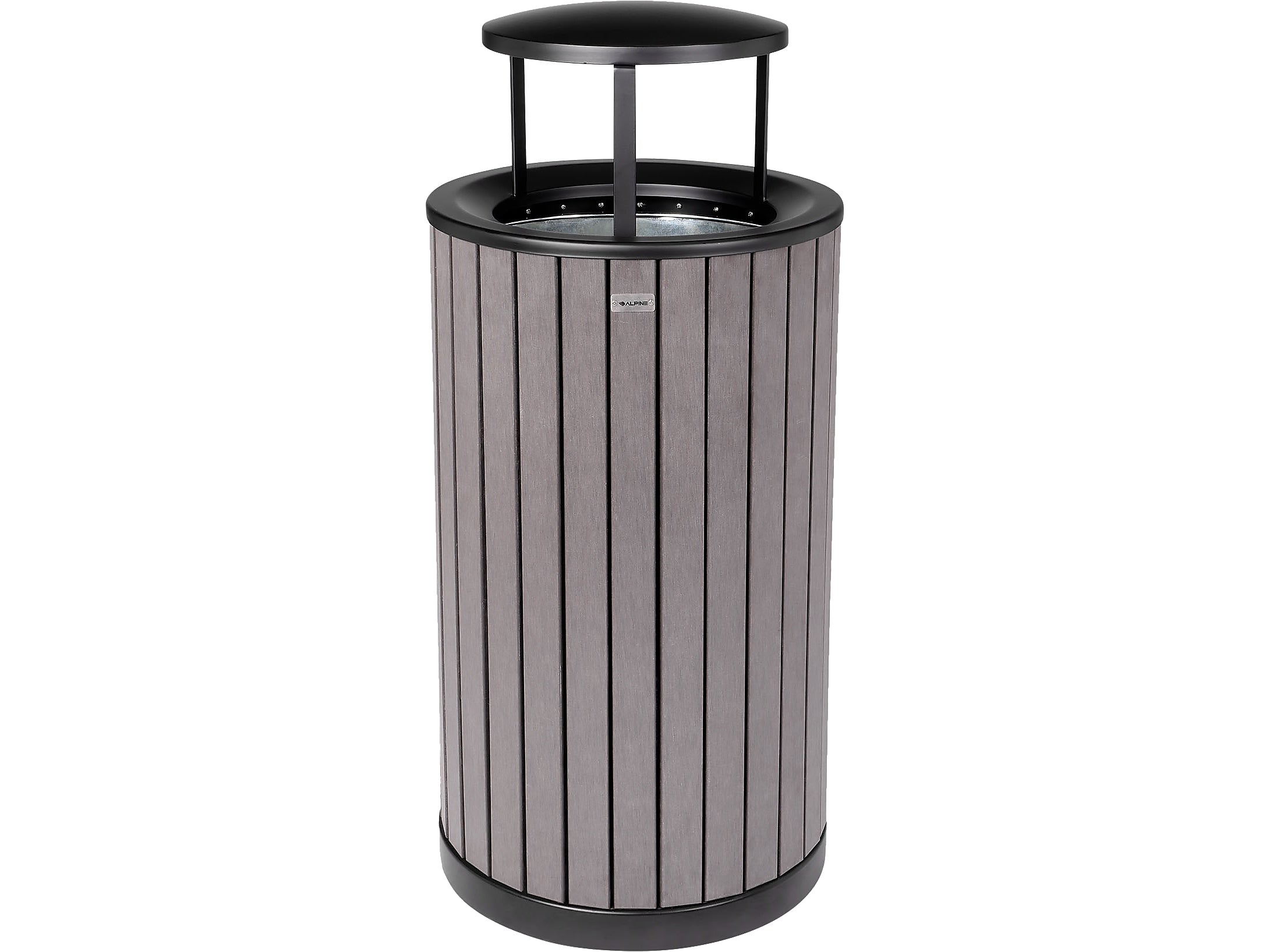 Alpine Industries Steel Outdoor Trash Can with Rain Bonnet Lid, 32 Gallon, Gray (ALP4400-01-GRY-RB)