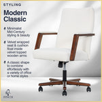 Finch NEO ONE Ergonomic Velvet Fabric/Wood Swivel Executive Chair, Cream (52304-CRM)