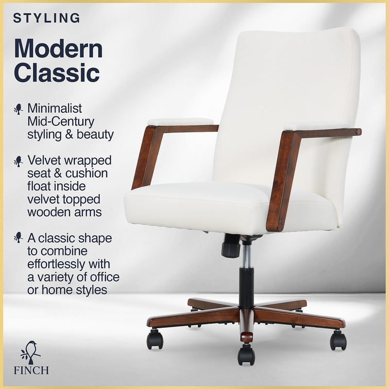 Finch NEO ONE Ergonomic Velvet Fabric/Wood Swivel Executive Chair, Cream (52304-CRM)