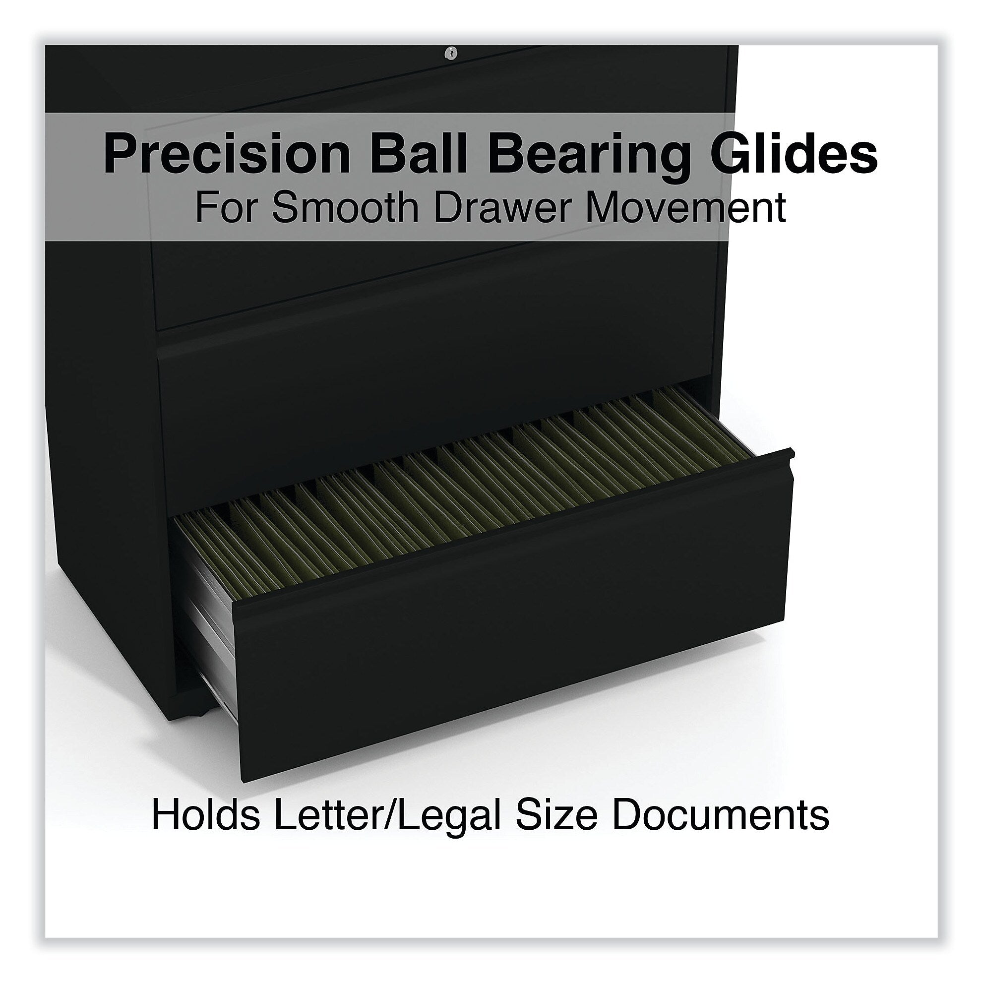 Alera 3-Drawer Lateral File Cabinet, Letter/Legal Size, Lockable, 40.25"H x 36"W x 18.63"D, Black (ALEHLF3641BL)