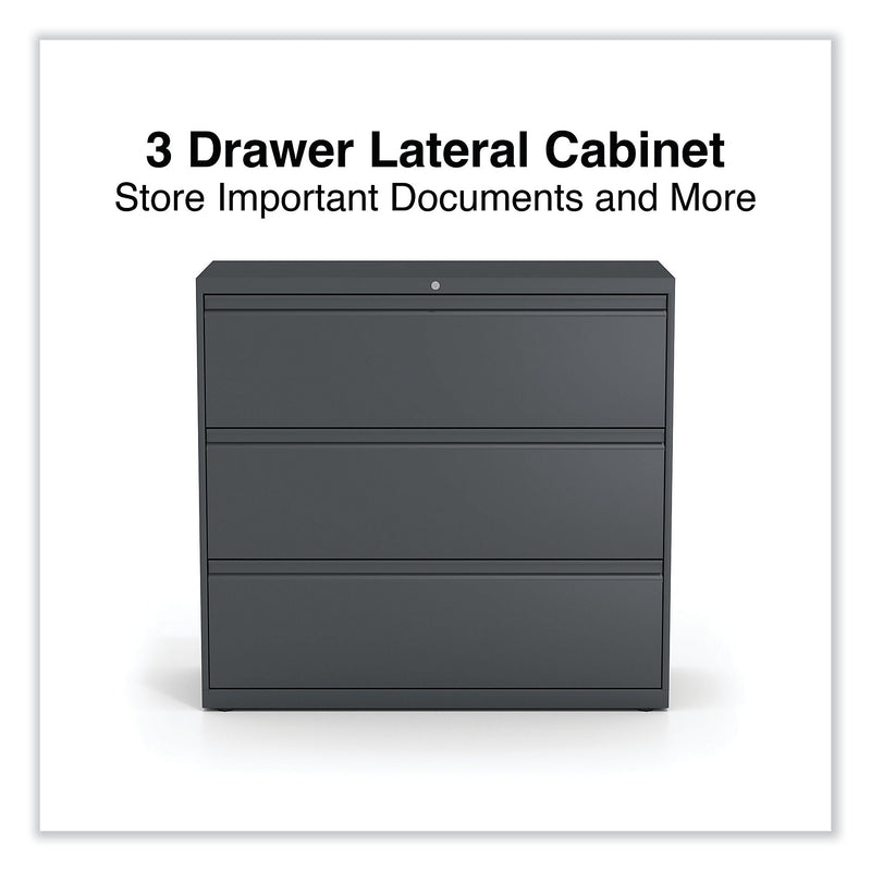 Alera 3-Drawer Lateral File Cabinet, Letter/Legal Size, Lockable, 40.25"H x 42"W x 18.63"D, Charcoal (ALEHLF4241CC)