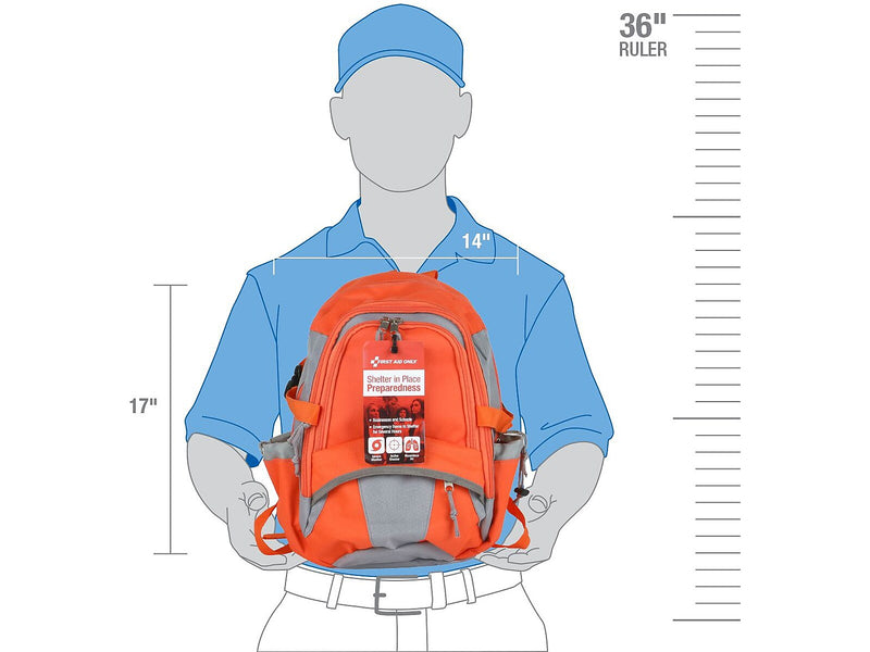 First Aid Only 209-Piece Shelter-in-Place Emergency Preparedness Backpack, Orange/Gray (91308)