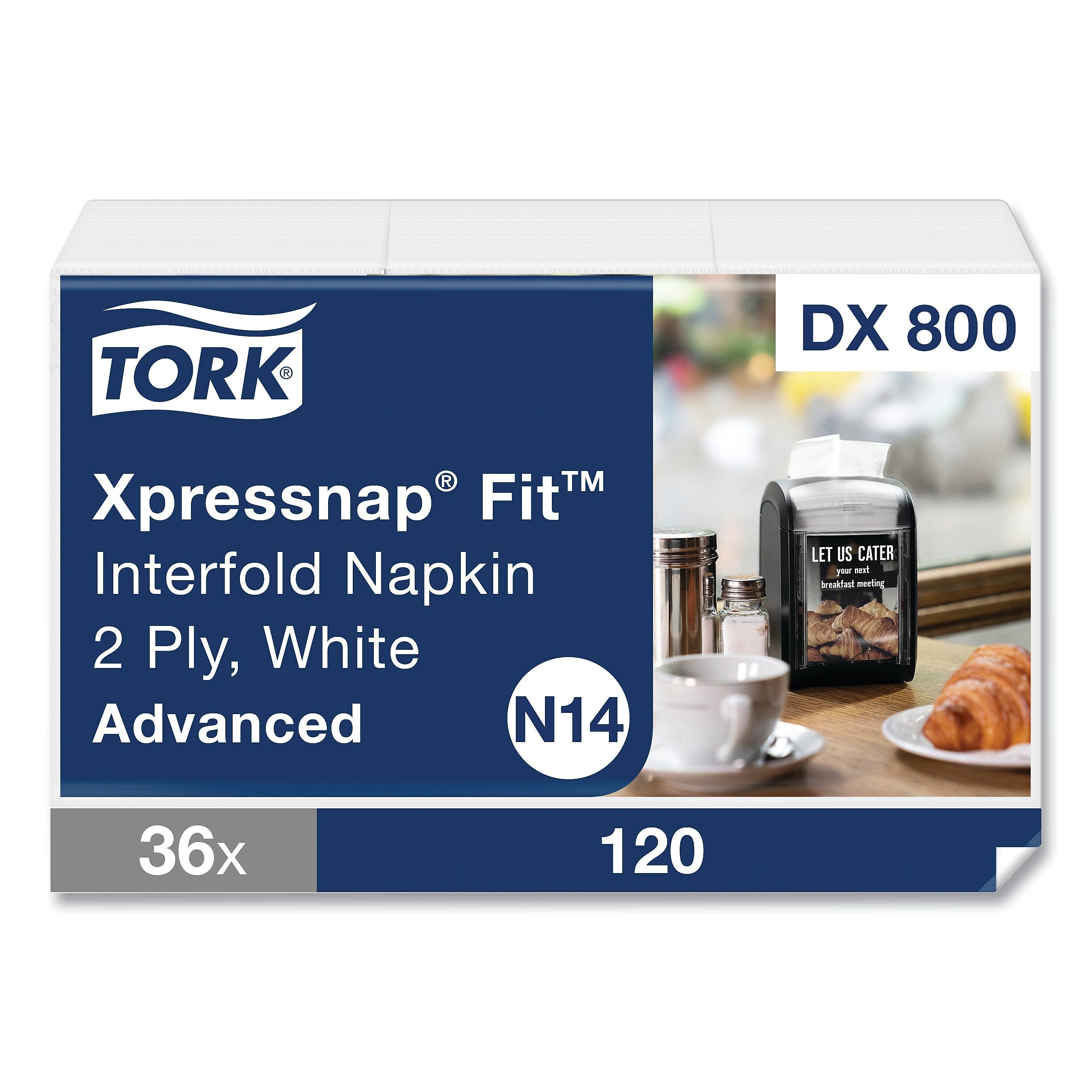 Tork Xpressnap Fit Dispenser Napkin, 2-Ply, White, 120 Napkins/Pack, 36 Packs/CT (TRKDX800)
