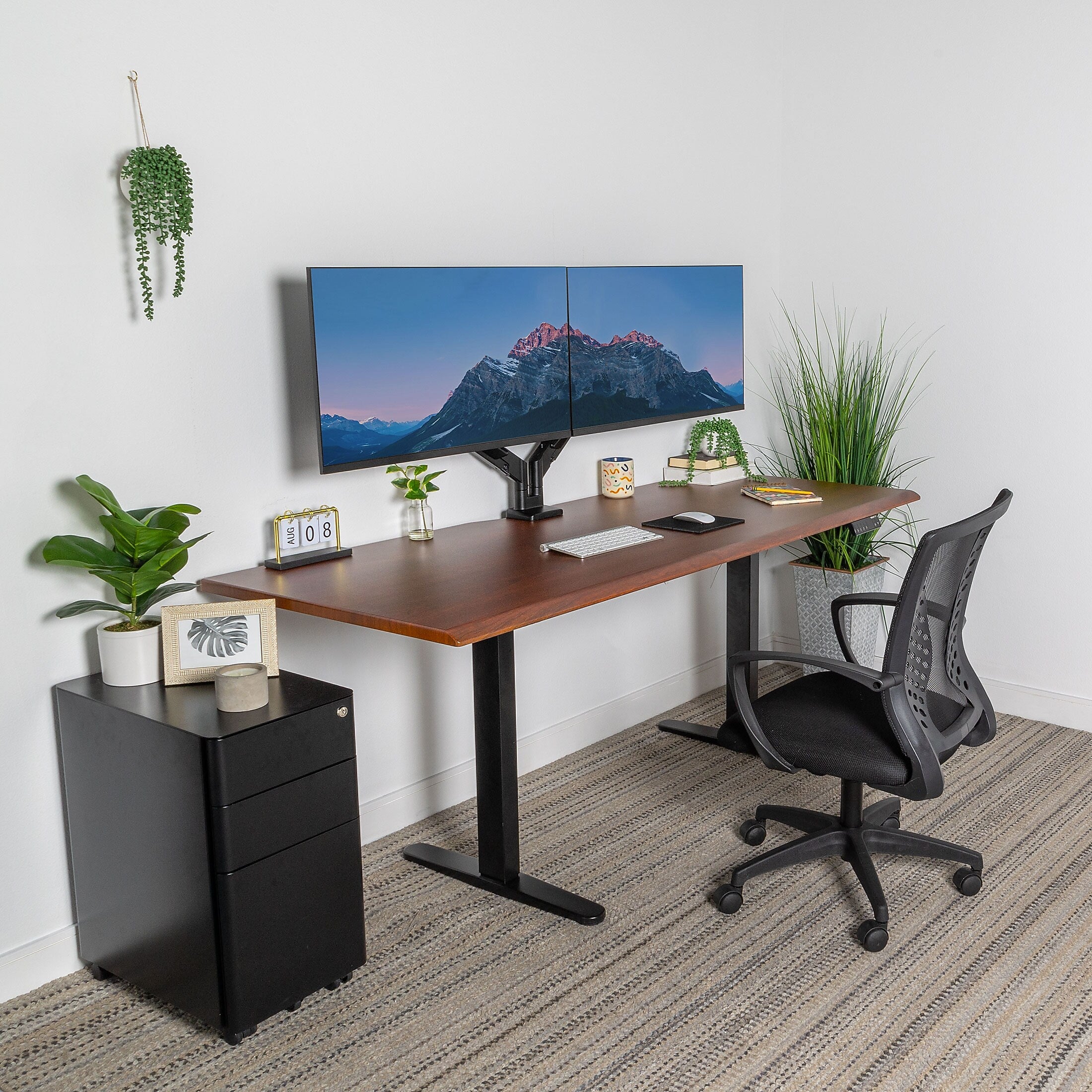 Mount-It! Dual Motor 72"W Electric Adjustable Standing Desk, Black/Hazelnut Brown (MI-18126)