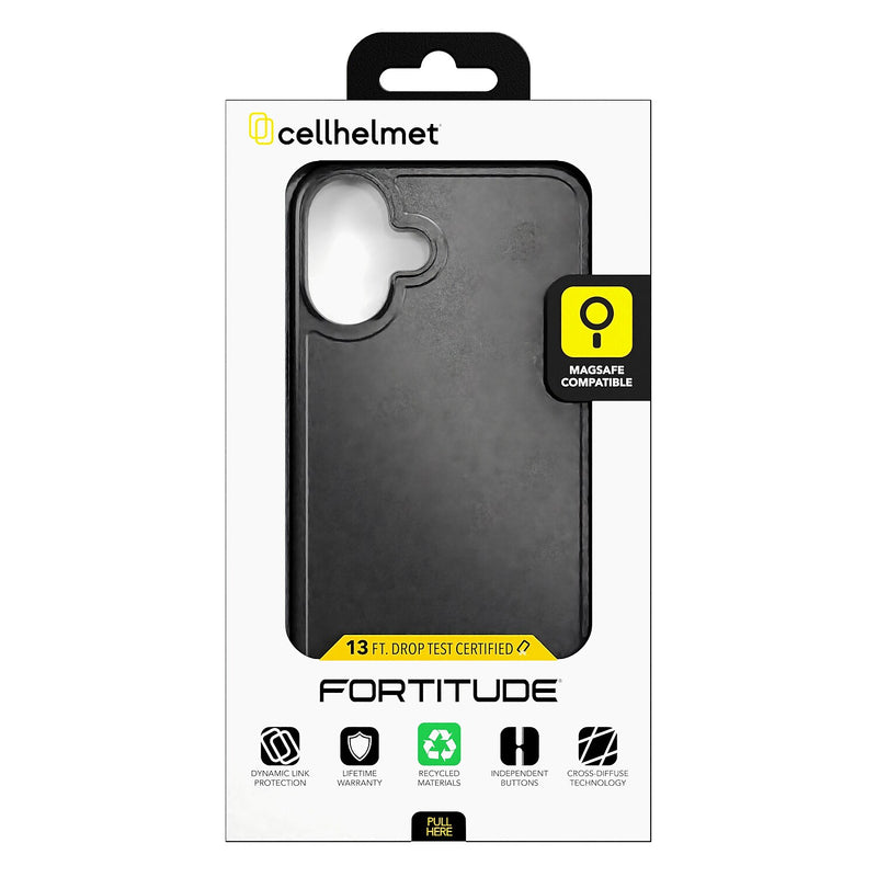 cellhelmet Fortitude Series MagSafe Phone Case for iPhone 16 Plus, Shock Absorbing, Onyx Black (CF-105-BLK)
