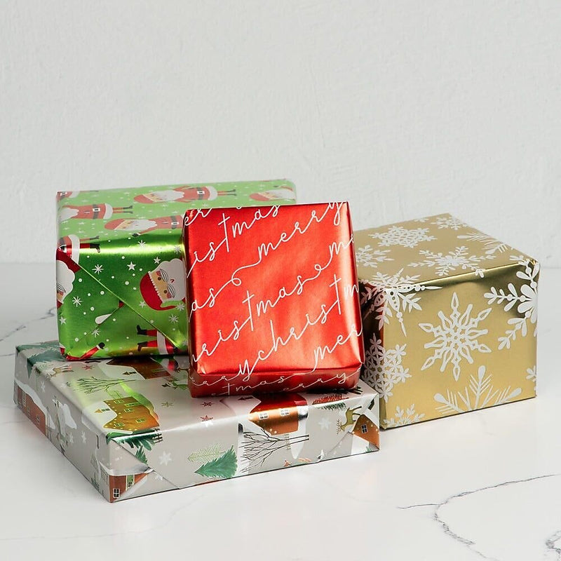JAM Paper Christmas Wrapping Paper, 25 Sq. ft. x 30", Holographic Merry Christmas Set, 4/Pack (165H4MC)