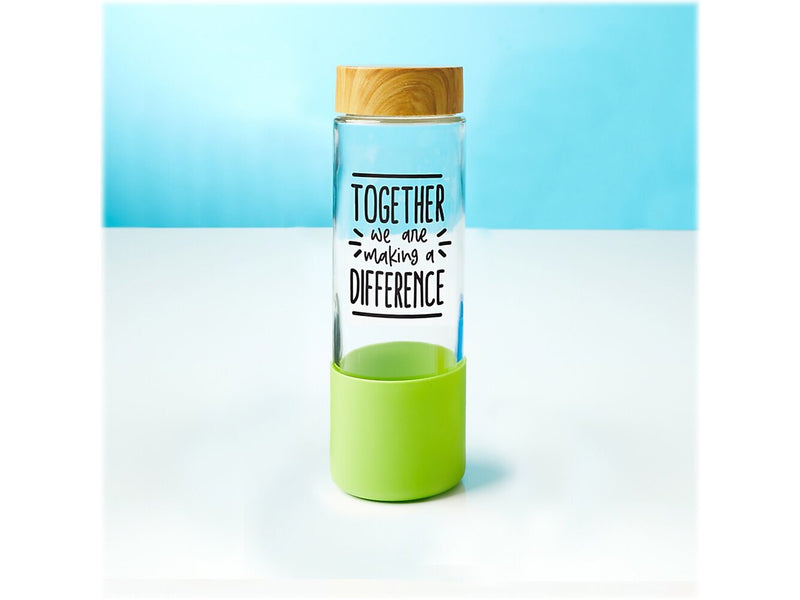 Baudville "Making a Difference" Glass Water Bottle, 22 oz., Green/Bamboo (139570331)