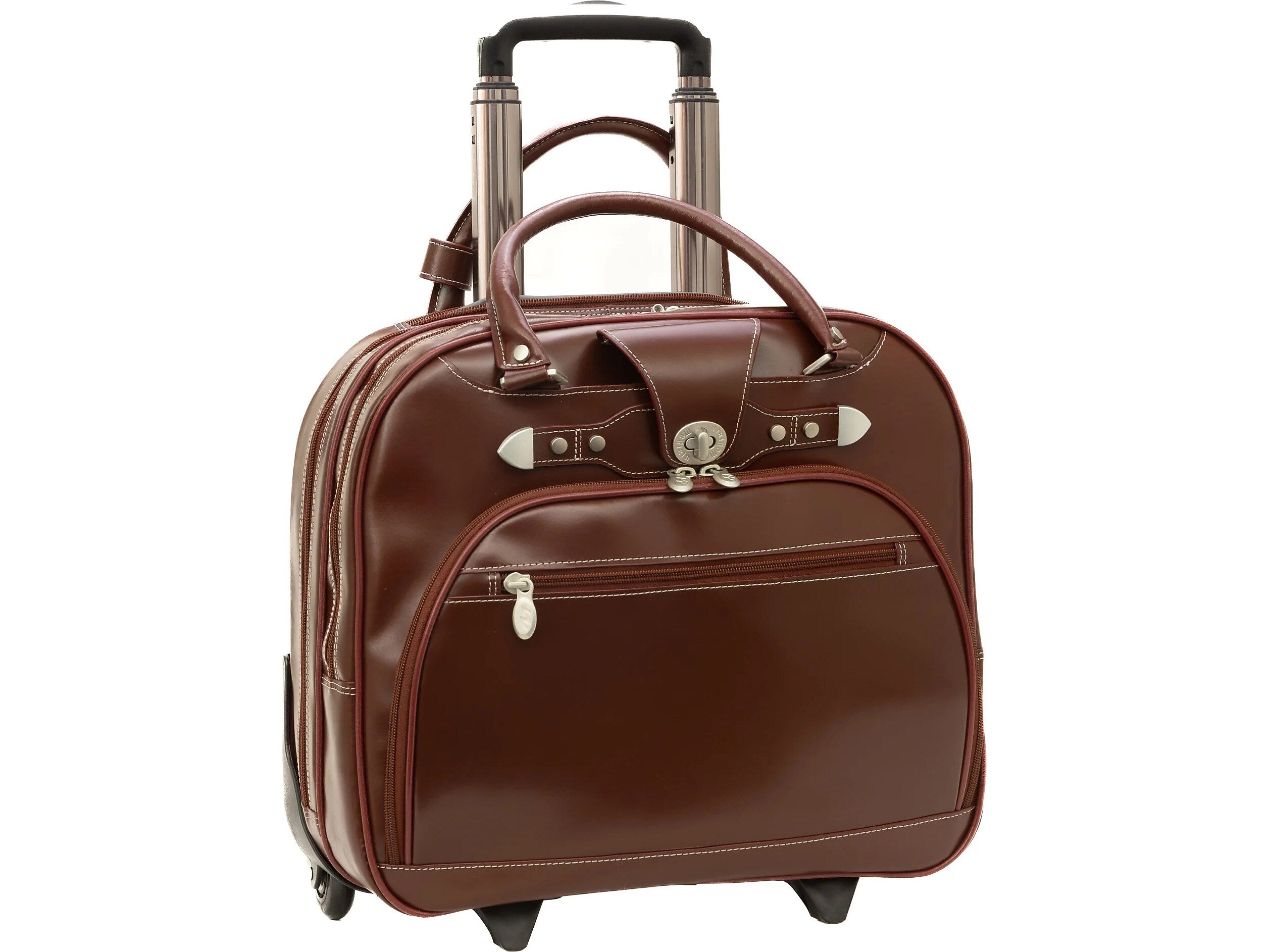 McKlein REDWOOD 15" Leather Rolling Laptop Bag, Red (99696)